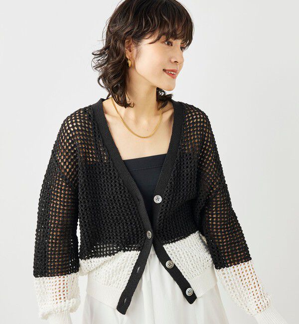 NOLLEY'S「《手洗い可能》テープメッシュ編Vネックカーディガン」|カーディガン|