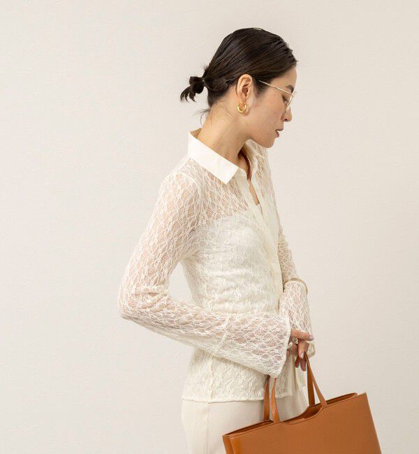 MAQWEL「【MAQWEL/マクウェル】ウォッシャブルストレッチレースシャツ」|シャツ・ブラウス|
