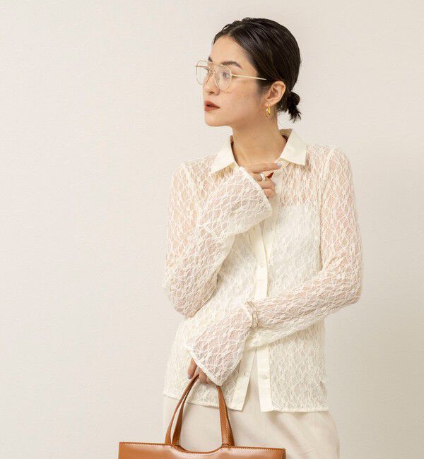 MAQWEL「【MAQWEL/マクウェル】ウォッシャブルストレッチレースシャツ」|シャツ・ブラウス|