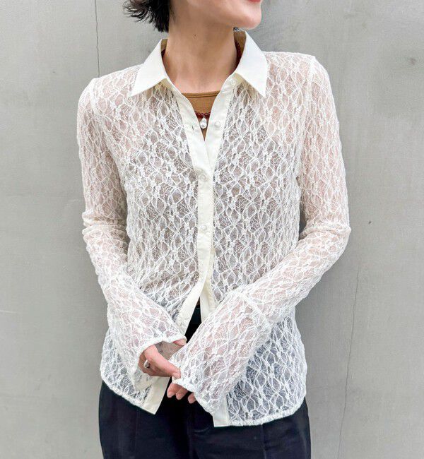 MAQWEL「【MAQWEL/マクウェル】ウォッシャブルストレッチレースシャツ」|シャツ・ブラウス|