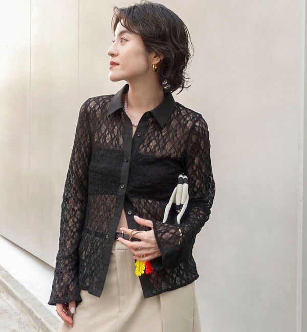 MAQWEL「【MAQWEL/マクウェル】ウォッシャブルストレッチレースシャツ」|シャツ・ブラウス|