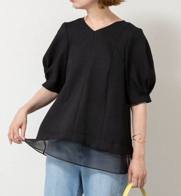 NOLLEY'S sophi「ウォッシャブルポコポコジャガードオーガンジープルオーバー」|シャツ・ブラウス|ブラック