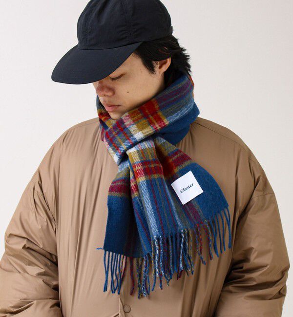 GLOSTER「【カシミヤブレンド】ウールリバーシブルチェックマフラー」|マフラー|ブルー系1