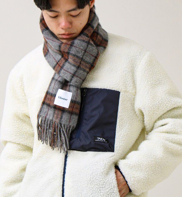 GLOSTER「【カシミヤブレンド】ウールリバーシブルチェックマフラー」|マフラー|グレー系1