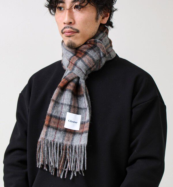 GLOSTER「【カシミヤブレンド】ウールリバーシブルチェックマフラー」|マフラー|