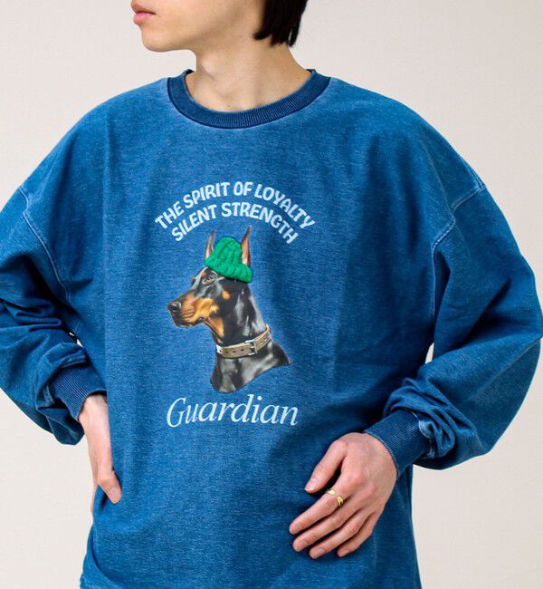 GLOSTER「【立体アップリケ】カットデニム風 ニットアップリケスウェット」|スウェット・ジャージ|インディゴブルー