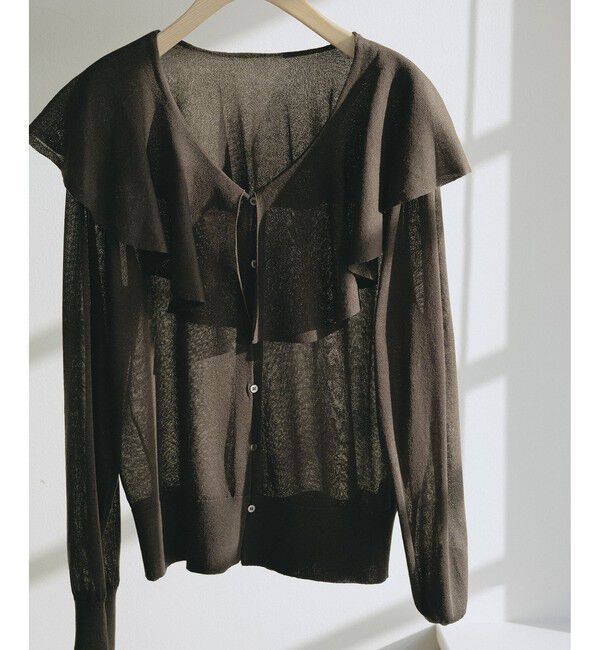 SALON adam et rope'「【WEB限定】ラッフルフリルシアーニットカーディガン」|カーディガン|チャコール(06)