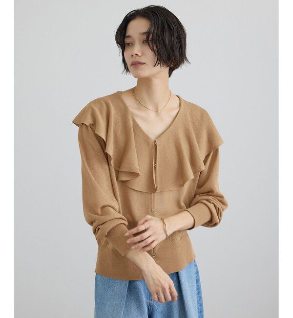 SALON adam et rope'「【WEB限定】ラッフルフリルシアーニットカーディガン」|カーディガン|