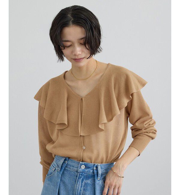 SALON adam et rope'「【WEB限定】ラッフルフリルシアーニットカーディガン」|カーディガン|キャメル(25)