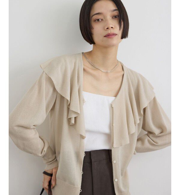 SALON adam et rope'「【WEB限定】ラッフルフリルシアーニットカーディガン」|カーディガン|ベージュ(27)
