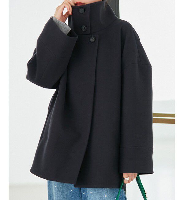 VIS「【静電気防止】ステン&スタンドカラージャージメルトンミドル丈コート」|ステンカラーコート|チャコール