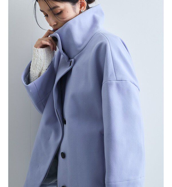 VIS「【静電気防止】ステン&スタンドカラージャージメルトンミドル丈コート」|ステンカラーコート|