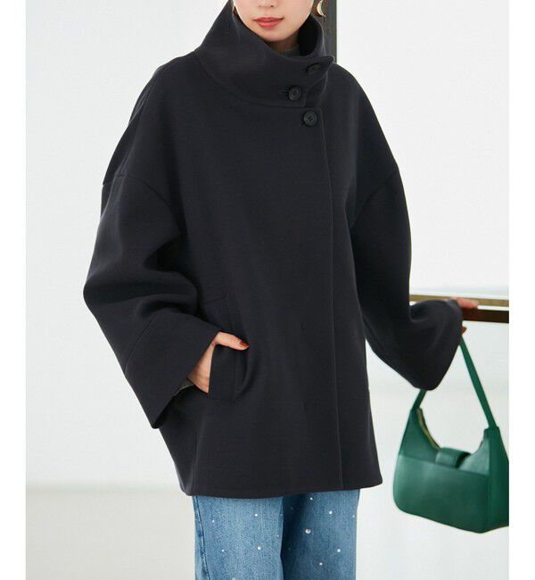 VIS「【静電気防止】ステン&スタンドカラージャージメルトンミドル丈コート」|ステンカラーコート|