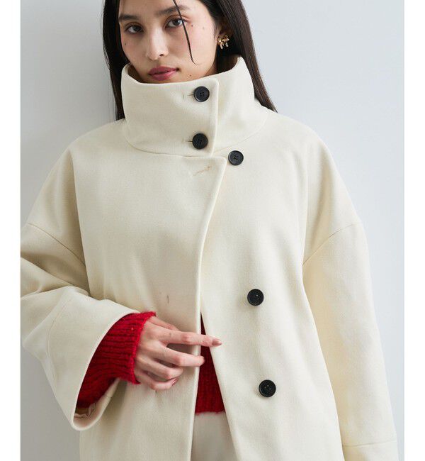 VIS「【静電気防止】ステン&スタンドカラージャージメルトンミドル丈コート」|ステンカラーコート|