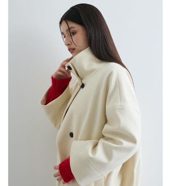 VIS「【静電気防止】ステン&スタンドカラージャージメルトンミドル丈コート」|ステンカラーコート|