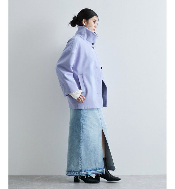 VIS「【静電気防止】ステン&スタンドカラージャージメルトンミドル丈コート」|ステンカラーコート|