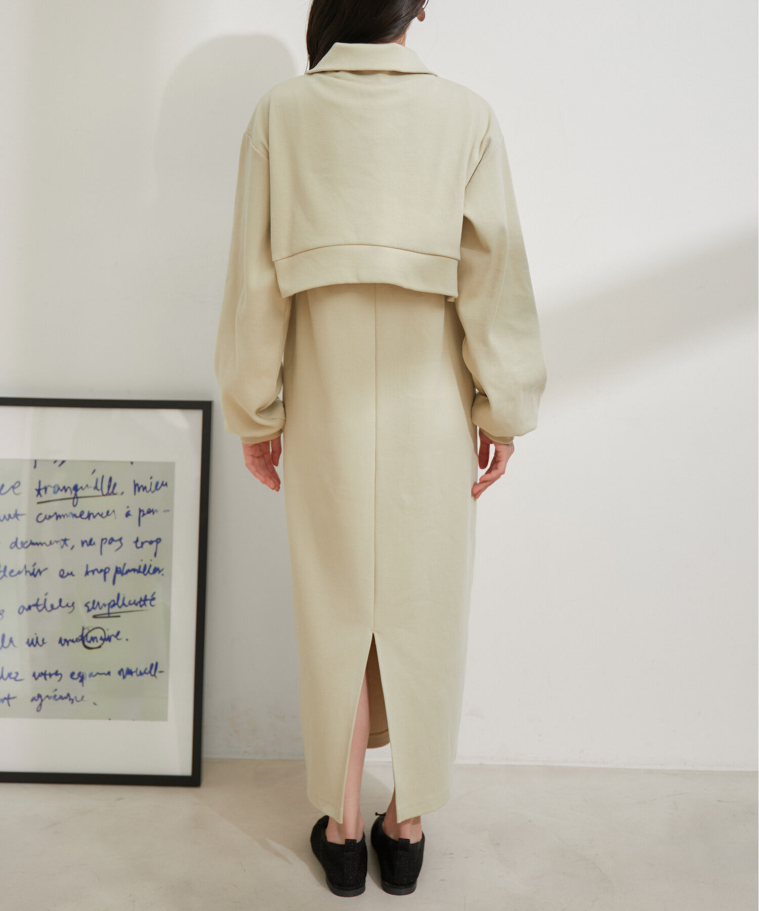 VIS「【洗える】ショートジップカーディガン/リブカットソーワンピース【SET】」|ワンピース|