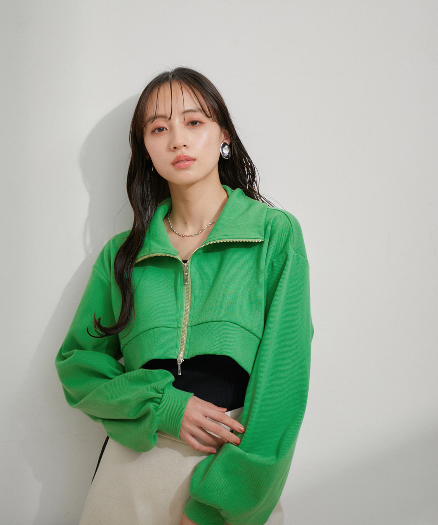 VIS「【洗える】ショートジップカーディガン/リブカットソーワンピース【SET】」|ワンピース|