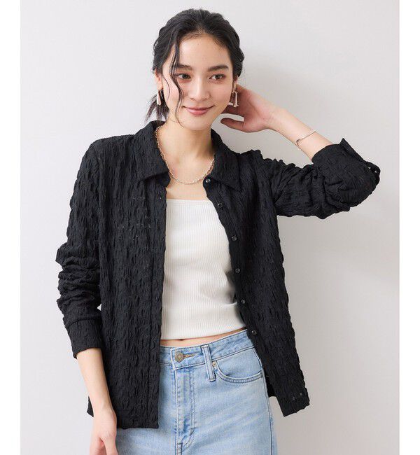 VIS「ストレッチレースジャガード衿付きカーディガン」|カーディガン|