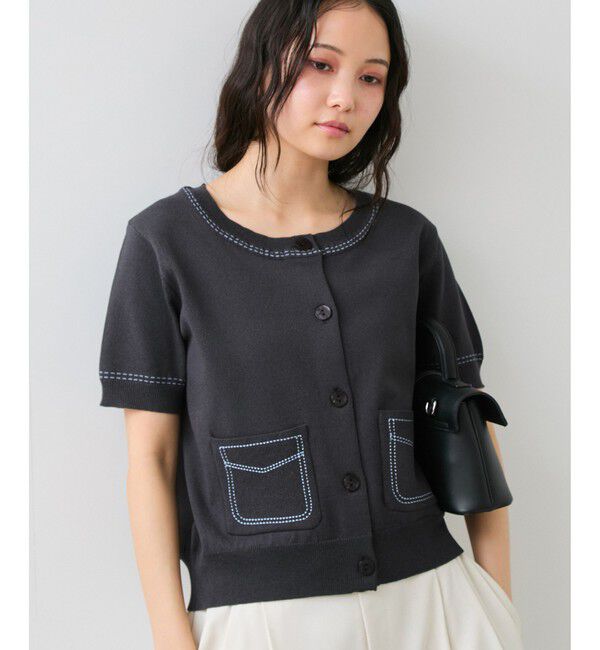 VIS「ハーフスリーブステッチカーディガン/イージーケア」|カーディガン|チャコール(06)