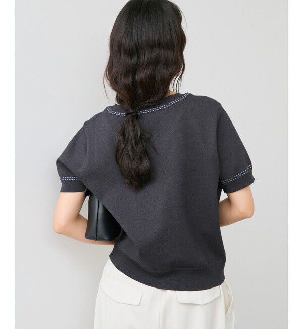 VIS「ハーフスリーブステッチカーディガン/イージーケア」|カーディガン|