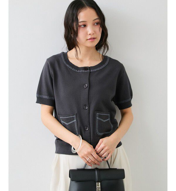 VIS「ハーフスリーブステッチカーディガン/イージーケア」|カーディガン|