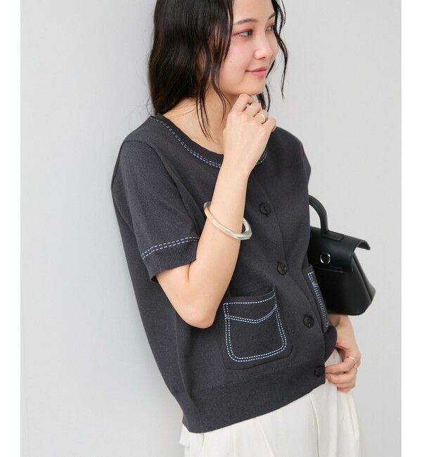 VIS「ハーフスリーブステッチカーディガン/イージーケア」|カーディガン|