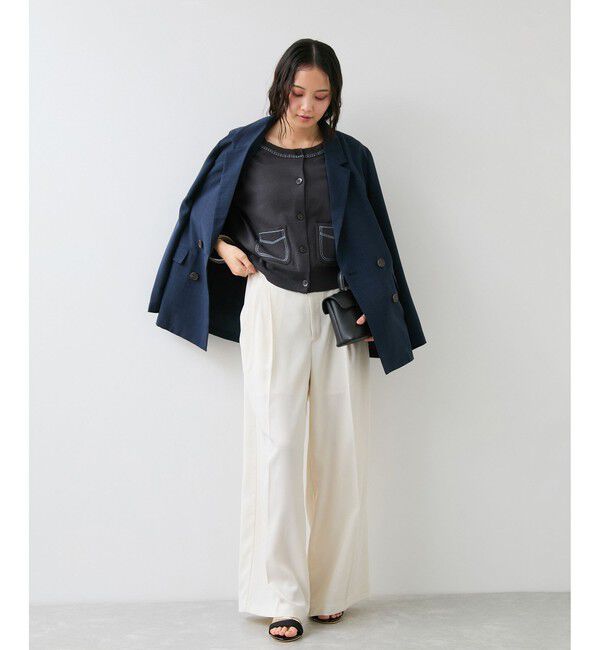 VIS「ハーフスリーブステッチカーディガン/イージーケア」|カーディガン|