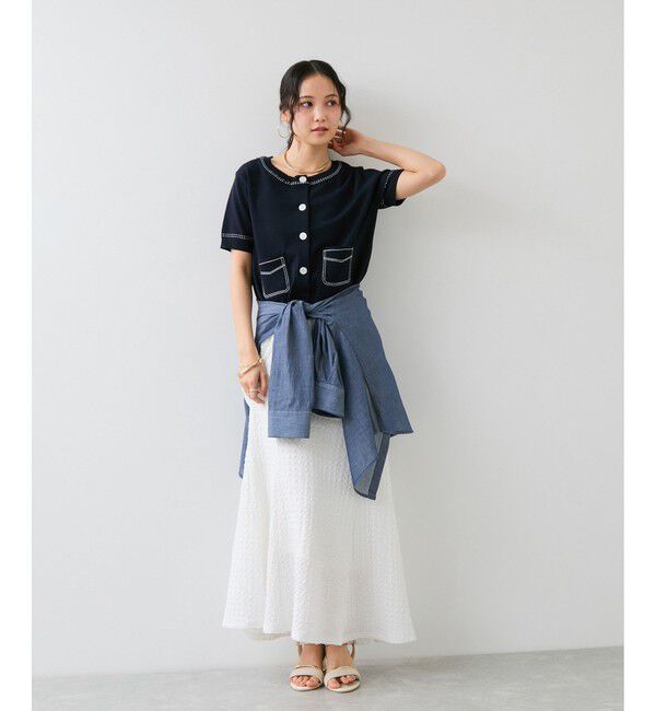 VIS「ハーフスリーブステッチカーディガン/イージーケア」|カーディガン|