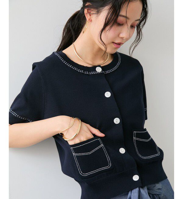 VIS「ハーフスリーブステッチカーディガン/イージーケア」|カーディガン|