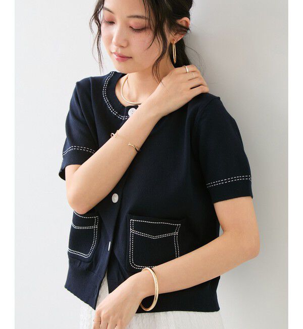 VIS「ハーフスリーブステッチカーディガン/イージーケア」|カーディガン|