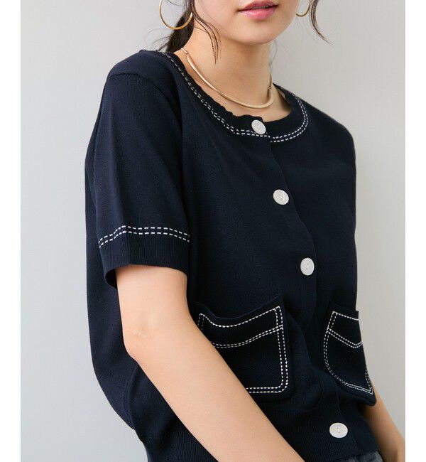 VIS「ハーフスリーブステッチカーディガン/イージーケア」|カーディガン|