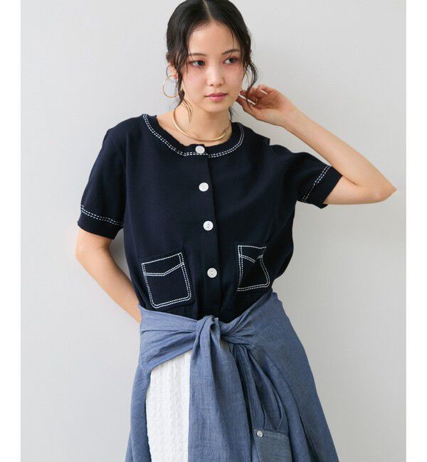 VIS「ハーフスリーブステッチカーディガン/イージーケア」|カーディガン|
