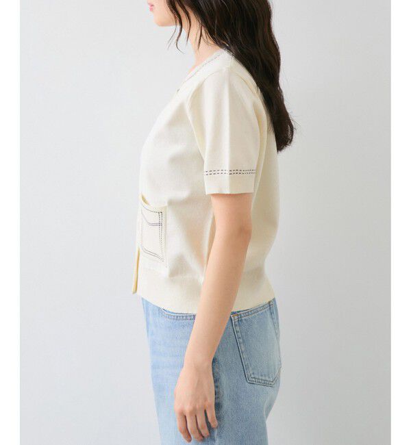 VIS「ハーフスリーブステッチカーディガン/イージーケア」|カーディガン|