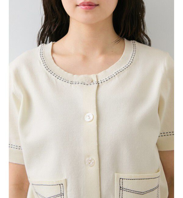 VIS「ハーフスリーブステッチカーディガン/イージーケア」|カーディガン|