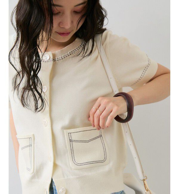 VIS「ハーフスリーブステッチカーディガン/イージーケア」|カーディガン|