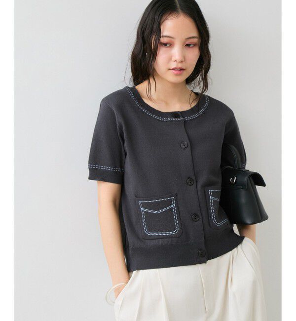 VIS「ハーフスリーブステッチカーディガン/イージーケア」|カーディガン|