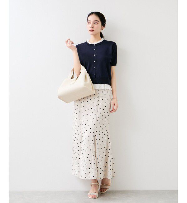 VIS「フリルネックハーフスリーブニットカーディガン」|カーディガン|