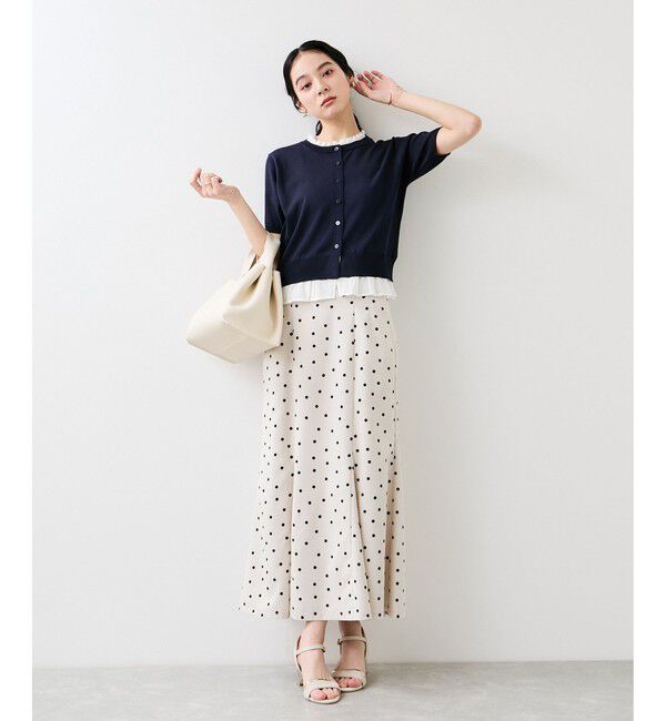 VIS「フリルネックハーフスリーブニットカーディガン」|カーディガン|