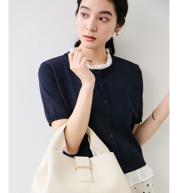VIS「フリルネックハーフスリーブニットカーディガン」|カーディガン|