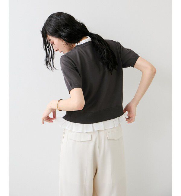 VIS「フリルネックハーフスリーブニットカーディガン」|カーディガン|