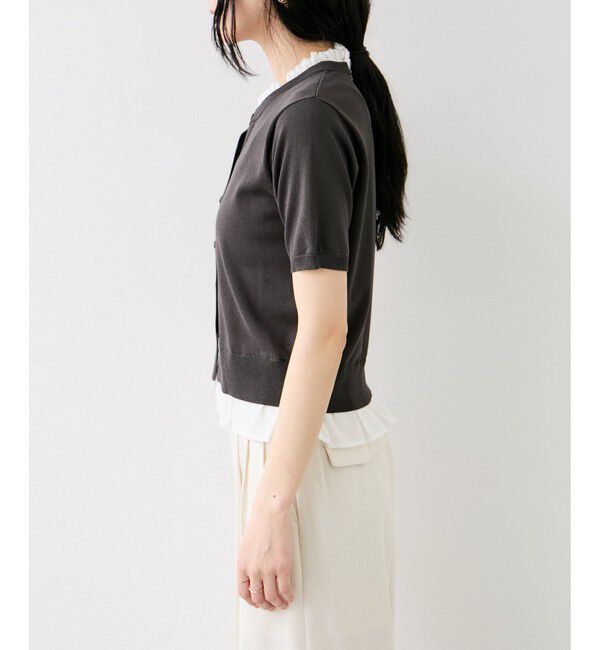 VIS「フリルネックハーフスリーブニットカーディガン」|カーディガン|