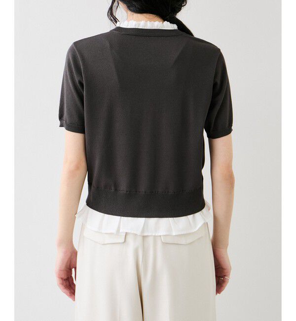 VIS「フリルネックハーフスリーブニットカーディガン」|カーディガン|