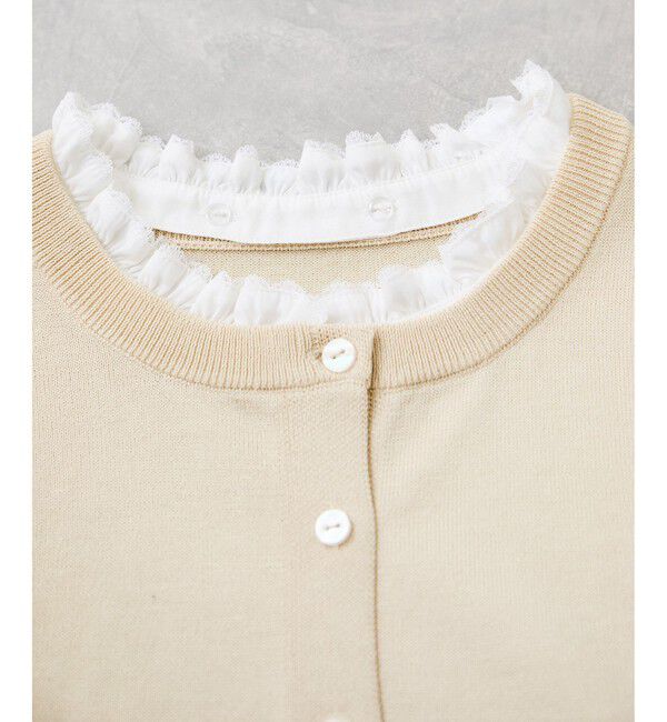 VIS「フリルネックハーフスリーブニットカーディガン」|カーディガン|