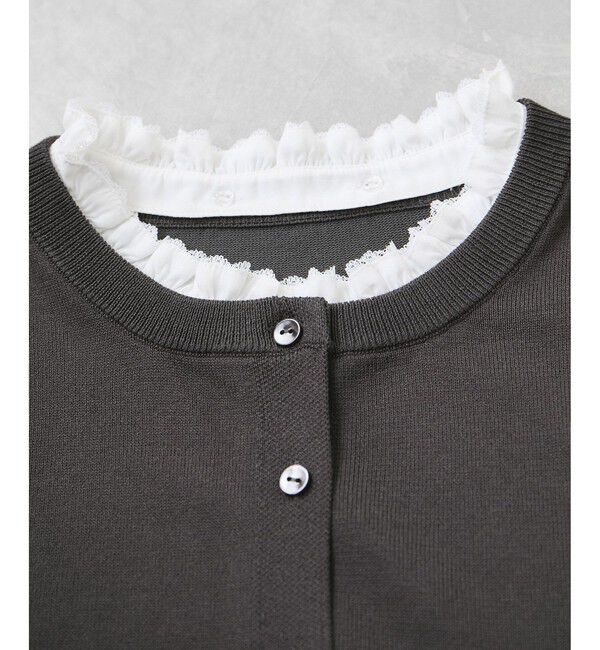 VIS「フリルネックハーフスリーブニットカーディガン」|カーディガン|