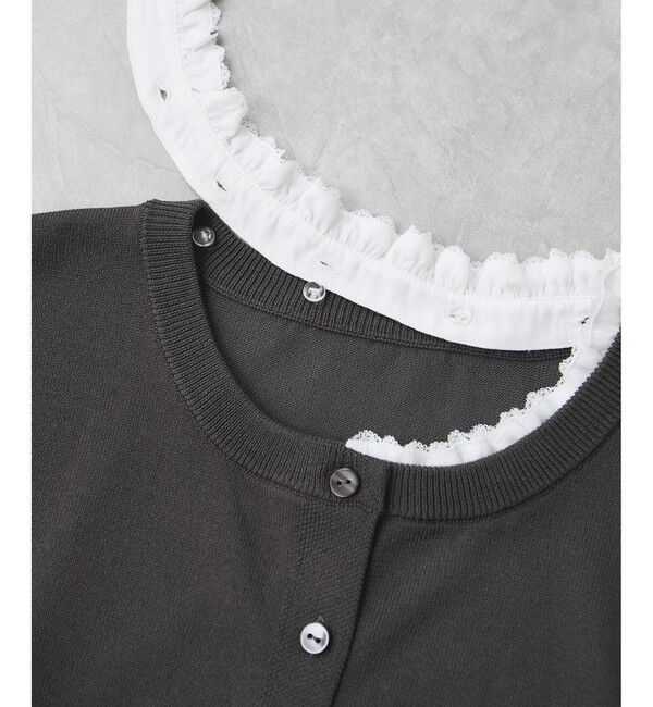 VIS「フリルネックハーフスリーブニットカーディガン」|カーディガン|