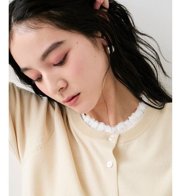 VIS「フリルネックハーフスリーブニットカーディガン」|カーディガン|