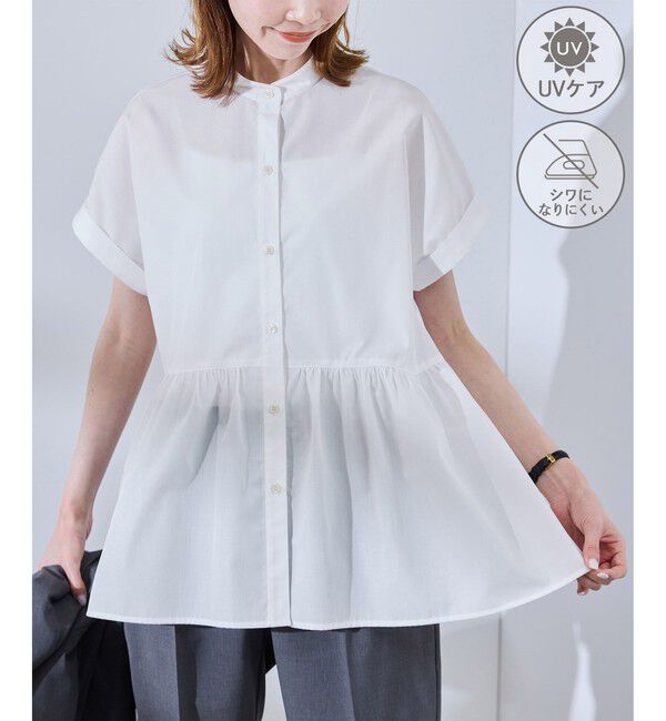 Rope&rsquo;Picnic「フレンチペプラムシャツ/UVカット・防シワ」|シャツ・ブラウス|オフホワイト(15)