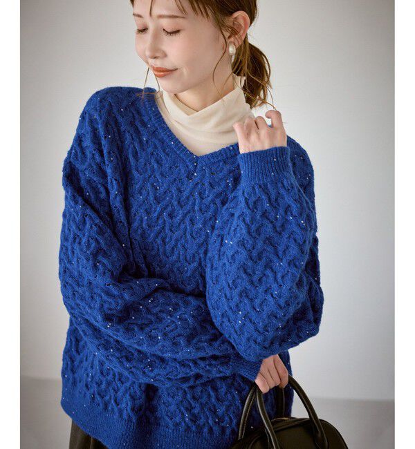 Rope&rsquo;Picnic「ミニフラワースパンコールニット」|ニット・セーター|ブルー(44)