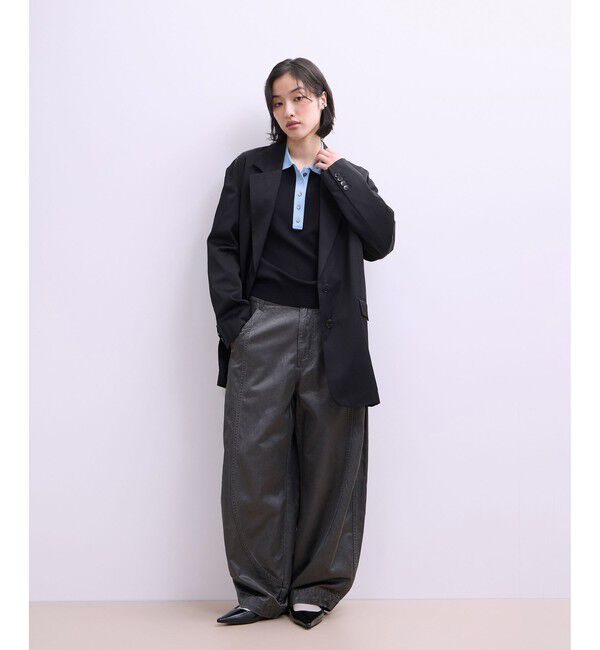 ADAM ET ROPE'「【WEB限定】ハーフスリーブバイカラーポロニット」|ポロシャツ|